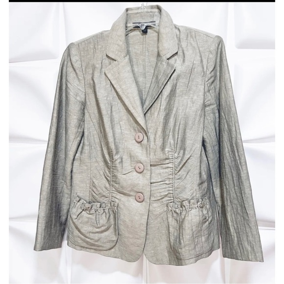 Lafayette 148 New York Sz 8 Gray Ruffled Linen Silk Blazer m Jacket Womens - Picture 1 of 6